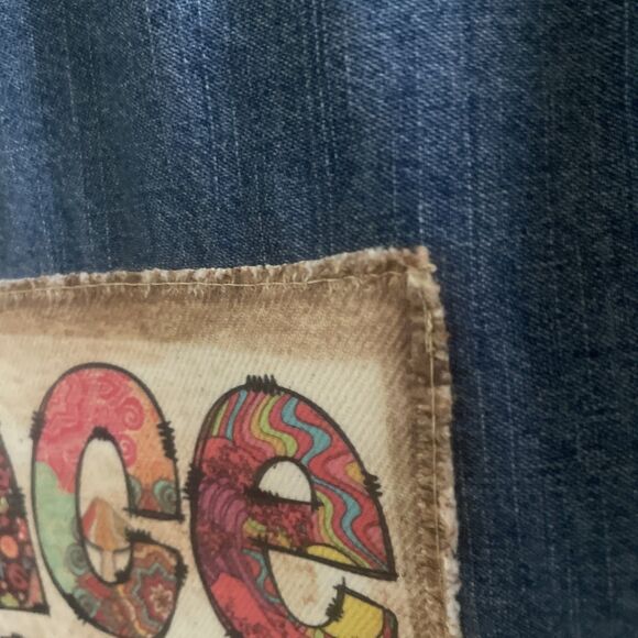 Women’s Denim Wrangler Pearl Snap Front Peace Hope Love Long Sleeve Shirt XL - Picture 3 of 15